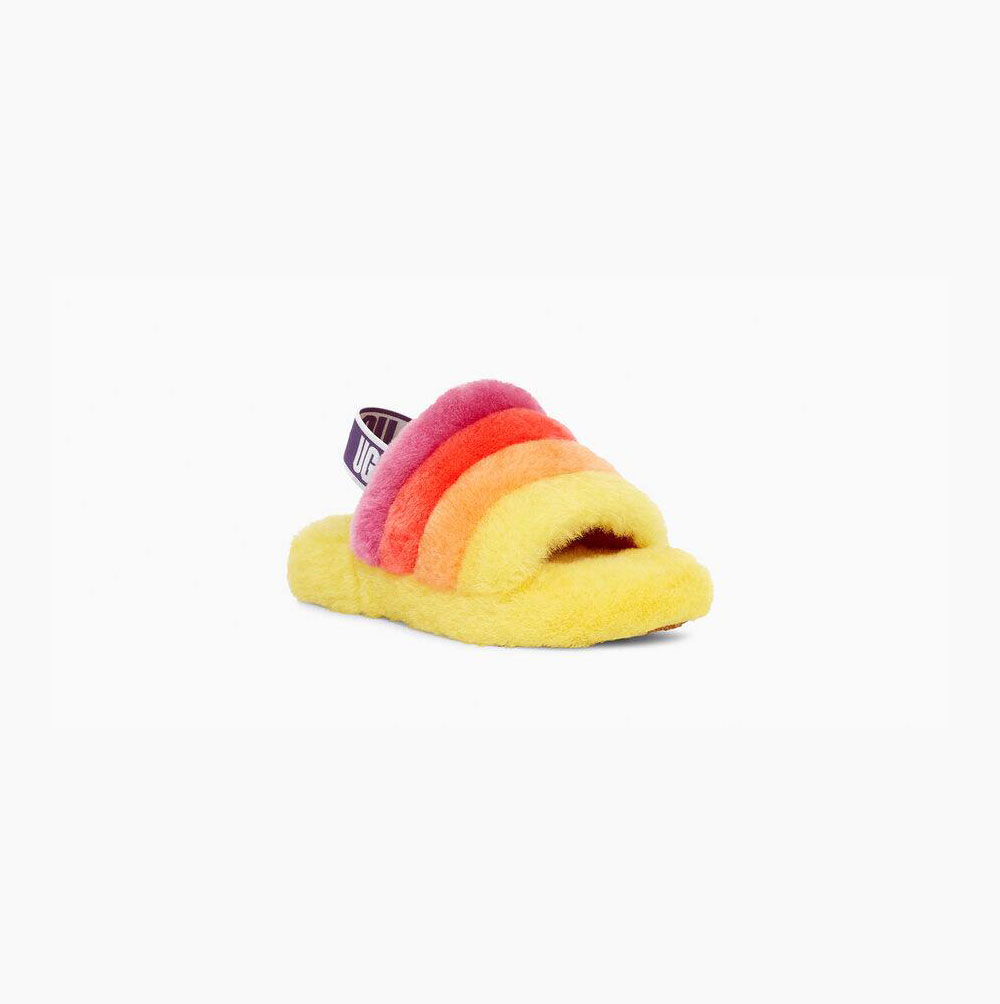 UGG Rainbow Fluff Yeah - Tøfler Barn - Gul Multicolor (NO-Z367)